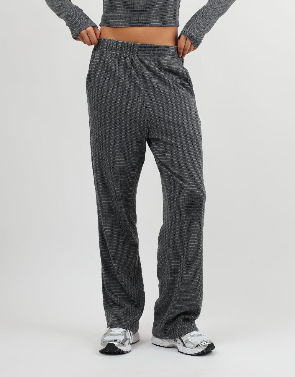 Simmi Simmi Studios Soft Stripe Fine Ribbed Trouser In Dark Grey