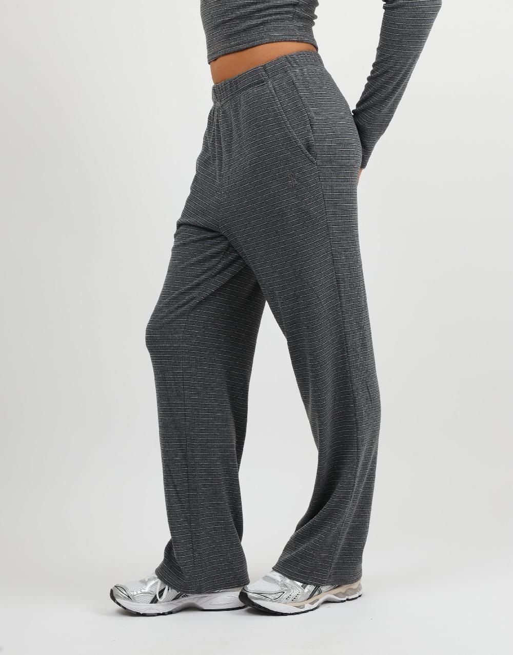 Simmi Simmi Studios Soft Stripe Fine Ribbed Trouser In Dark Grey