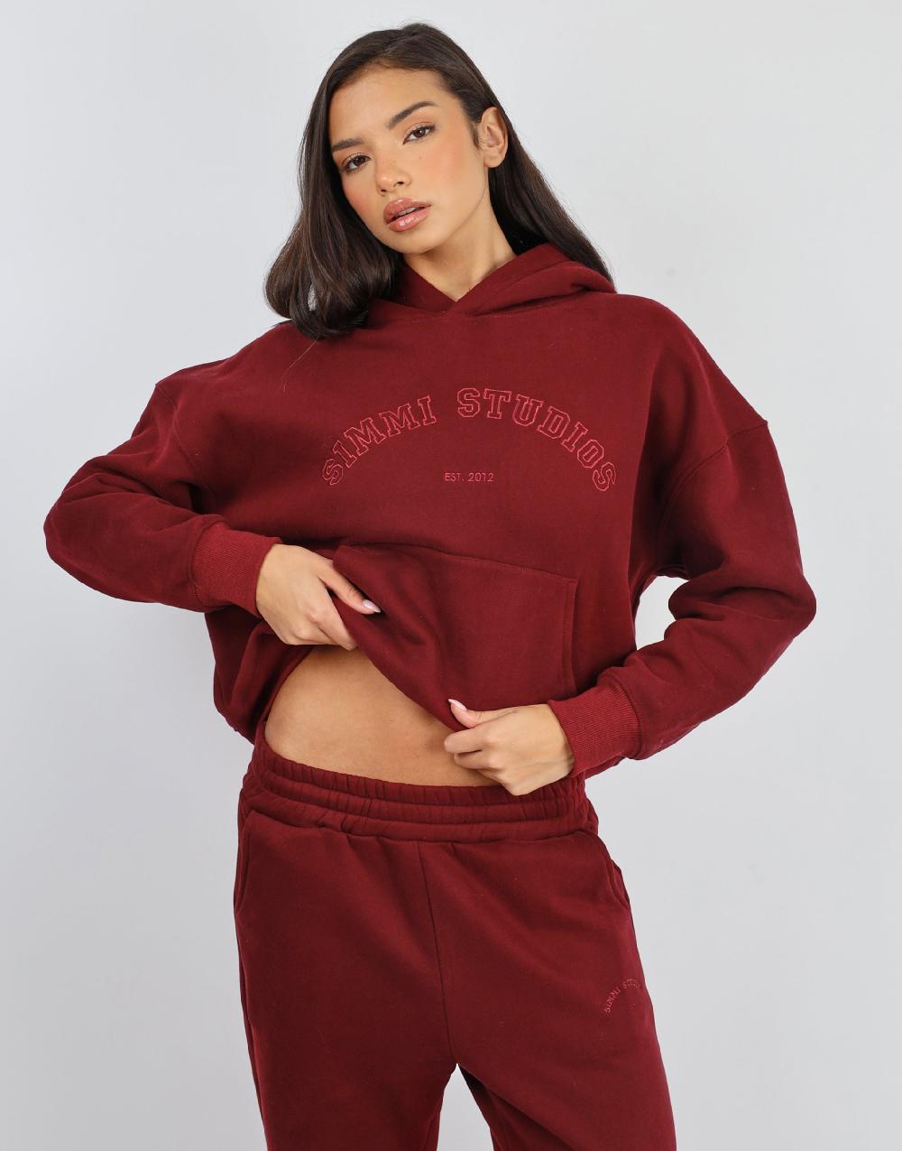 simmi Simmi Studios Varsity Slogan Hoodie in Cranberry
