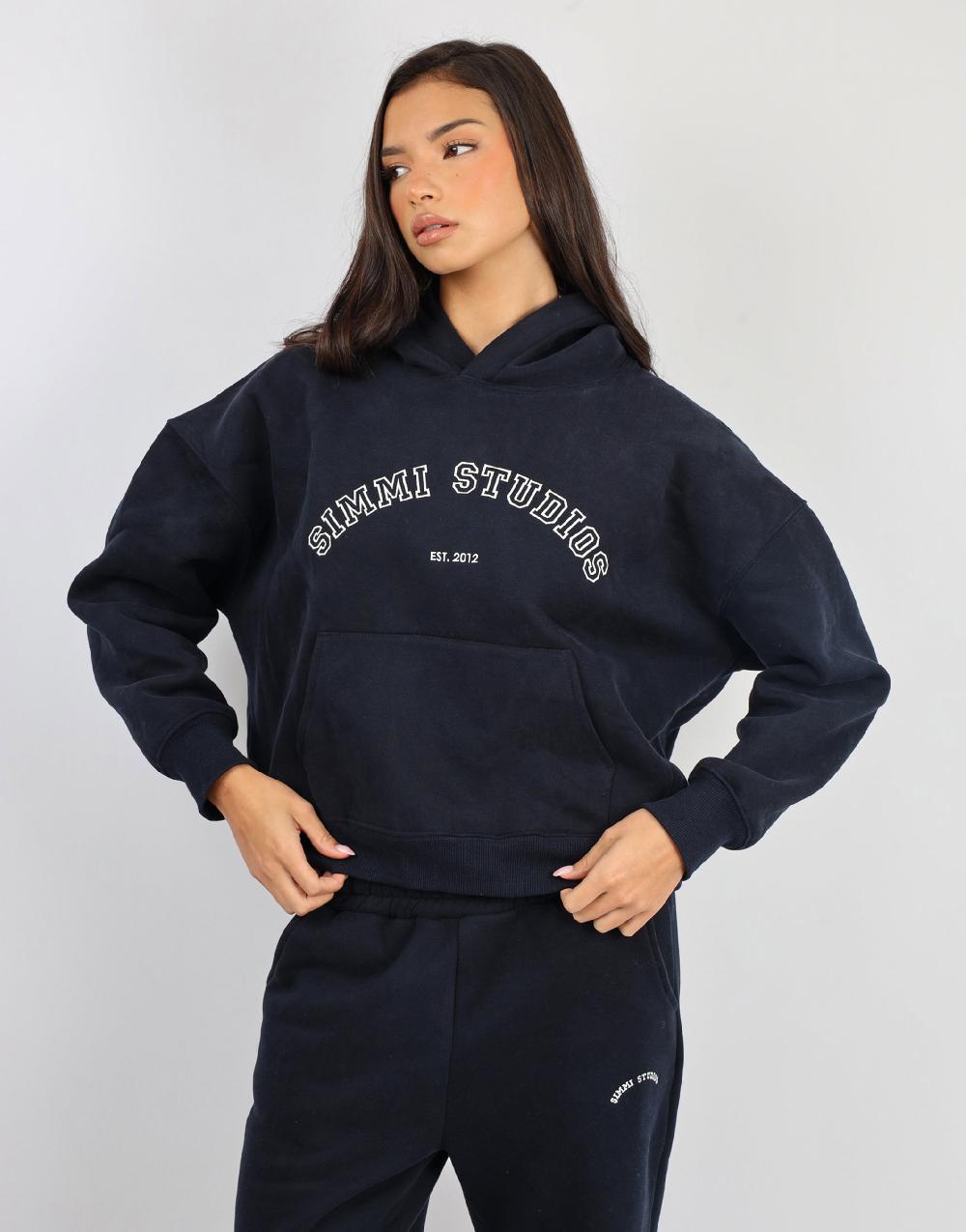 simmi Simmi Studios Varsity Slogan Hoodie in Oxford Blue
