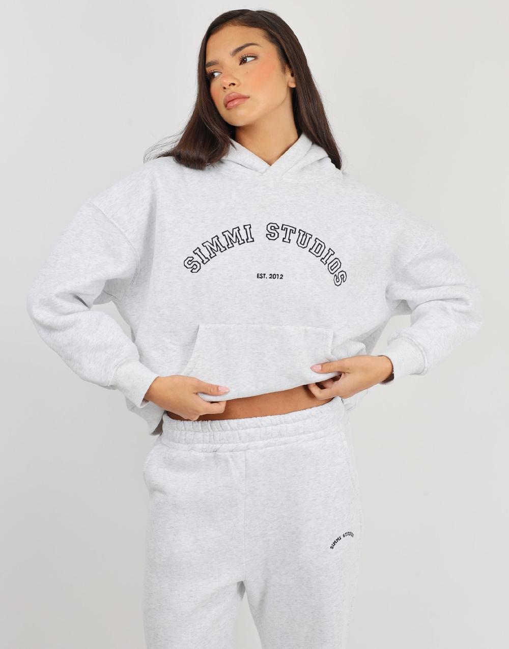 simmi Simmi Studios Varsity Slogan Hoodie in Pebble Grey