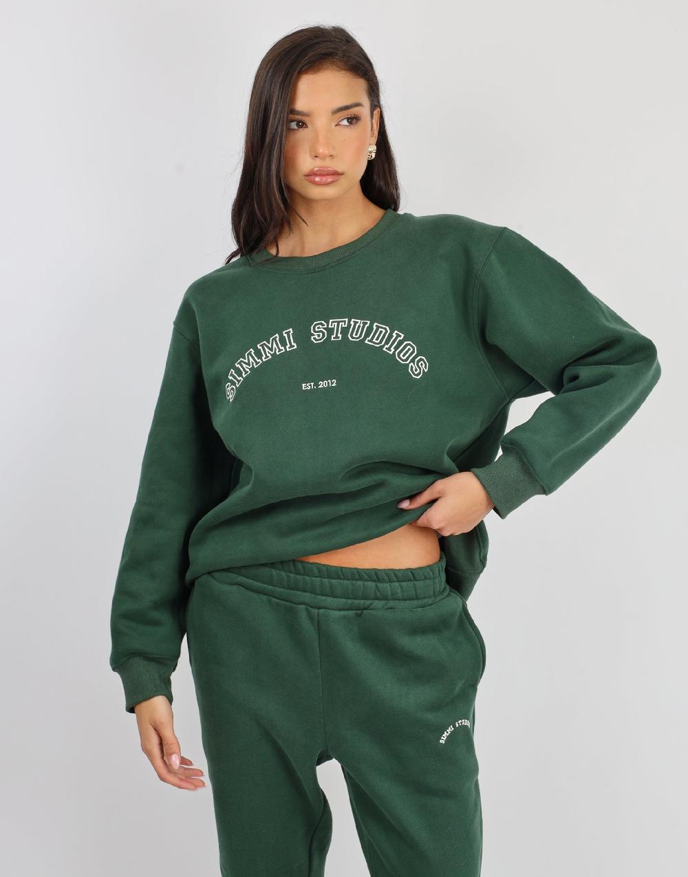 Simmi Simmi Studios Varsity Slogan Sweatshirt In Pine Green