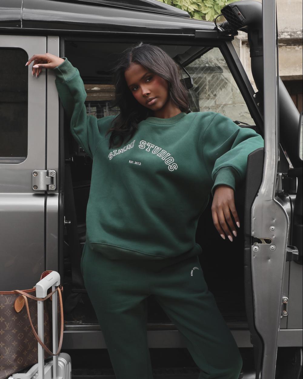 simmi Simmi Studios Varsity Slogan Sweatshirt in Pine Green