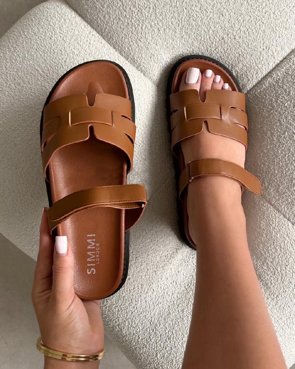 simmi Tan Chunky Footbed Slides