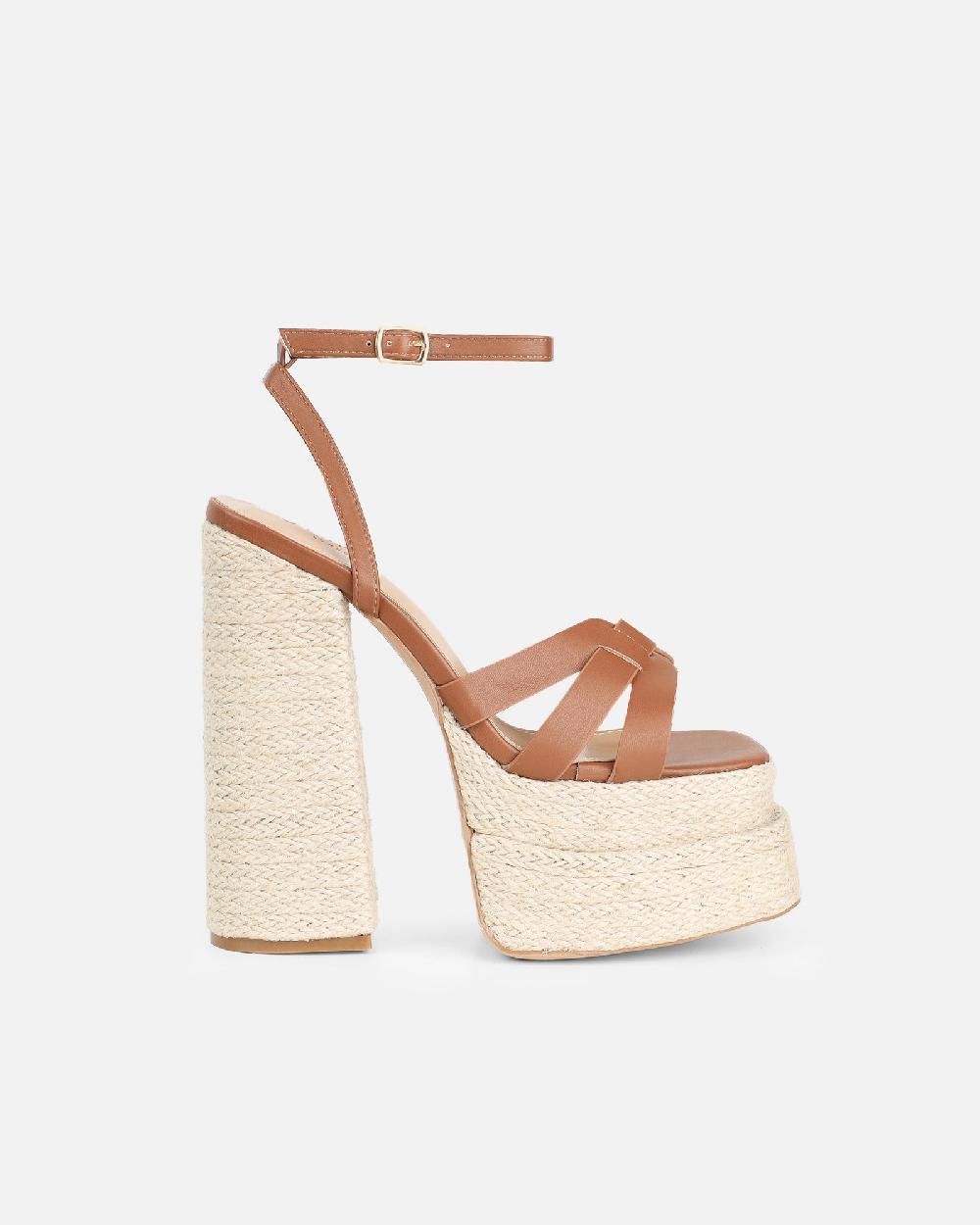 Simmi Tan Platform Heeled Sandals