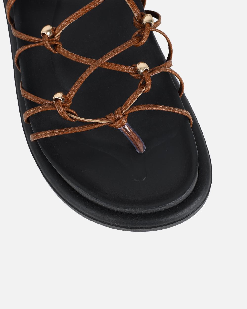 Simmi Tan Rope Tie Up Sandals