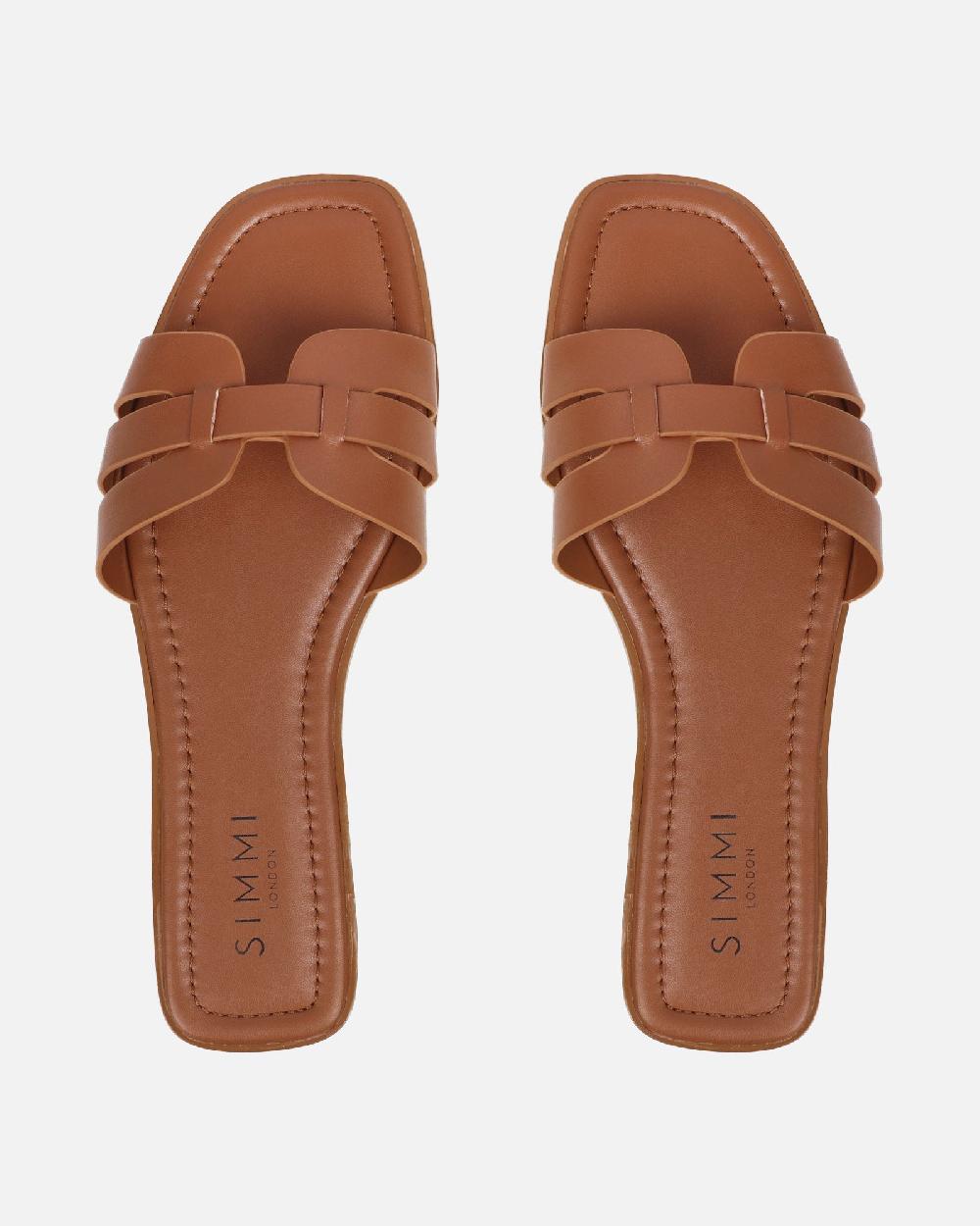 Simmi Tan Slip On Flat Sandals