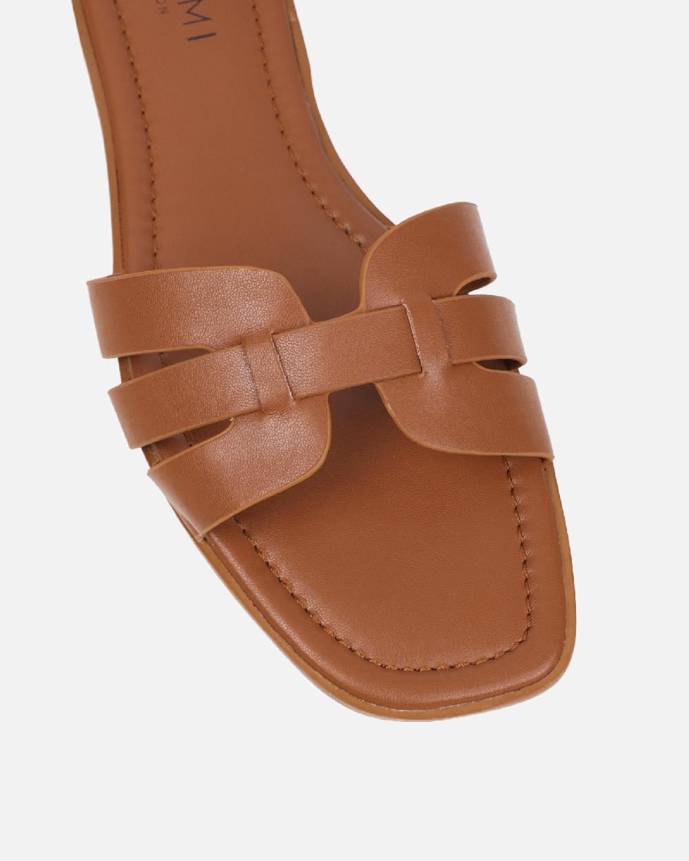 Simmi Tan Slip On Flat Sandals