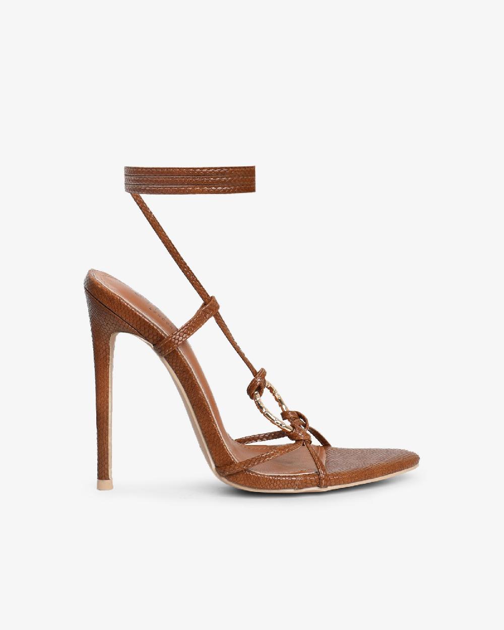 Simmi Tan Snake Gold Detail Heeled Sandals