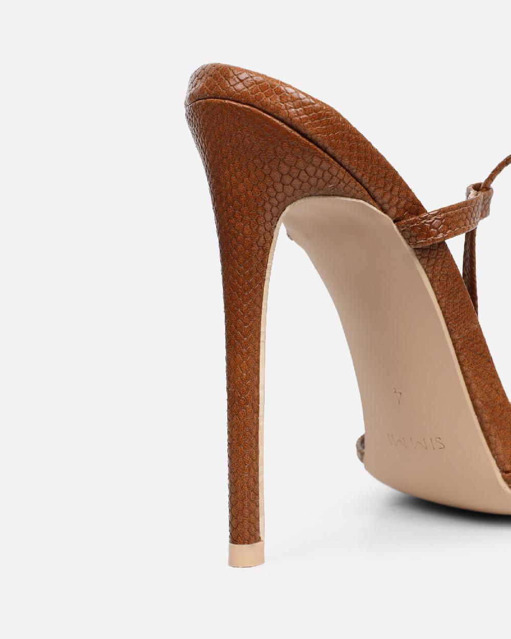 Simmi Tan Snake Gold Detail Heeled Sandals