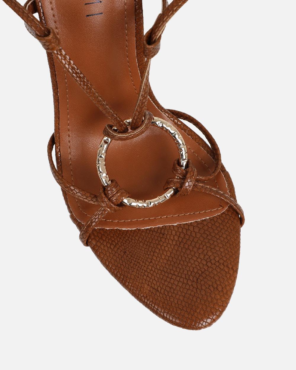 Simmi Tan Snake Gold Detail Heeled Sandals