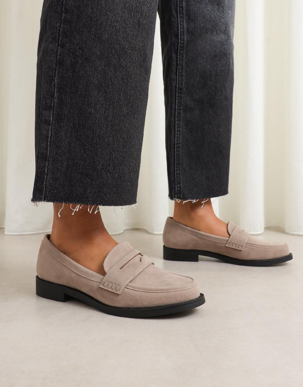simmi Taupe Suede Penny Loafers