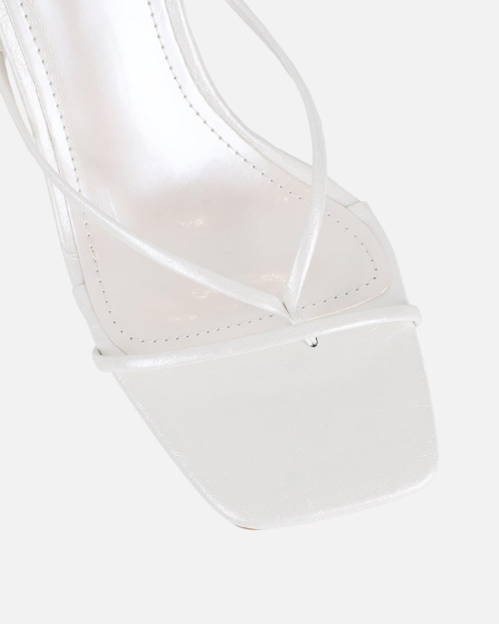 Simmi White Metallic Tie Up Heeled Sandals