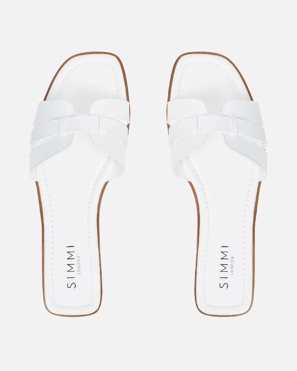 Simmi White Slip On Flat Sandals