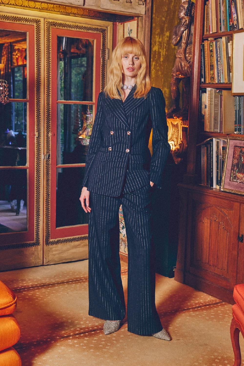 Simon Miller Anouk Pinstripe Blazer NAVY METALLIC PINSTRIPE