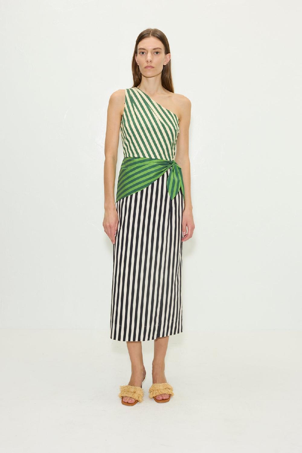 Simon Miller Belem Poplin Midi Dress GREEN MULTI STRIPE COMBO