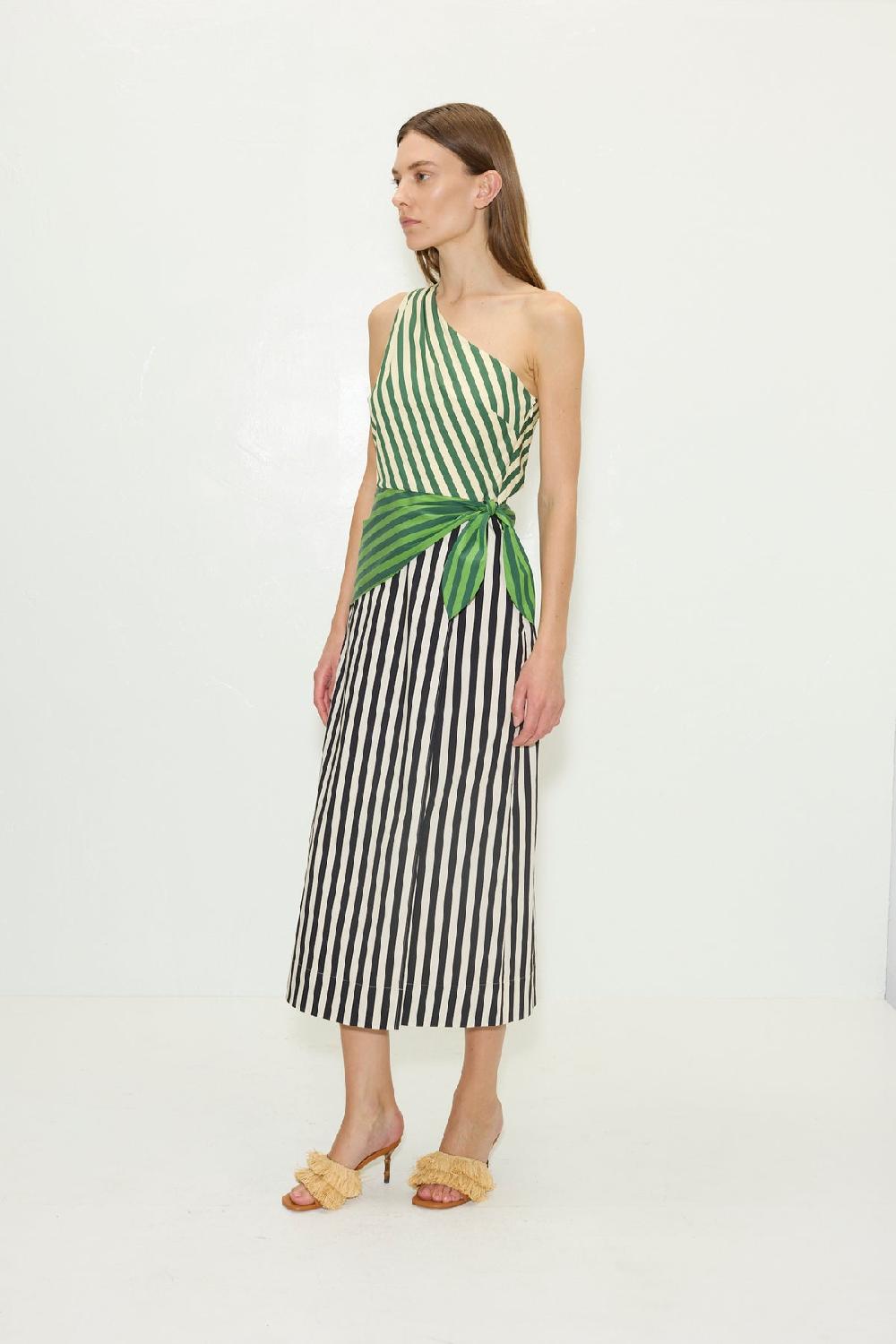 Simon Miller Belem Poplin Midi Dress GREEN MULTI STRIPE COMBO
