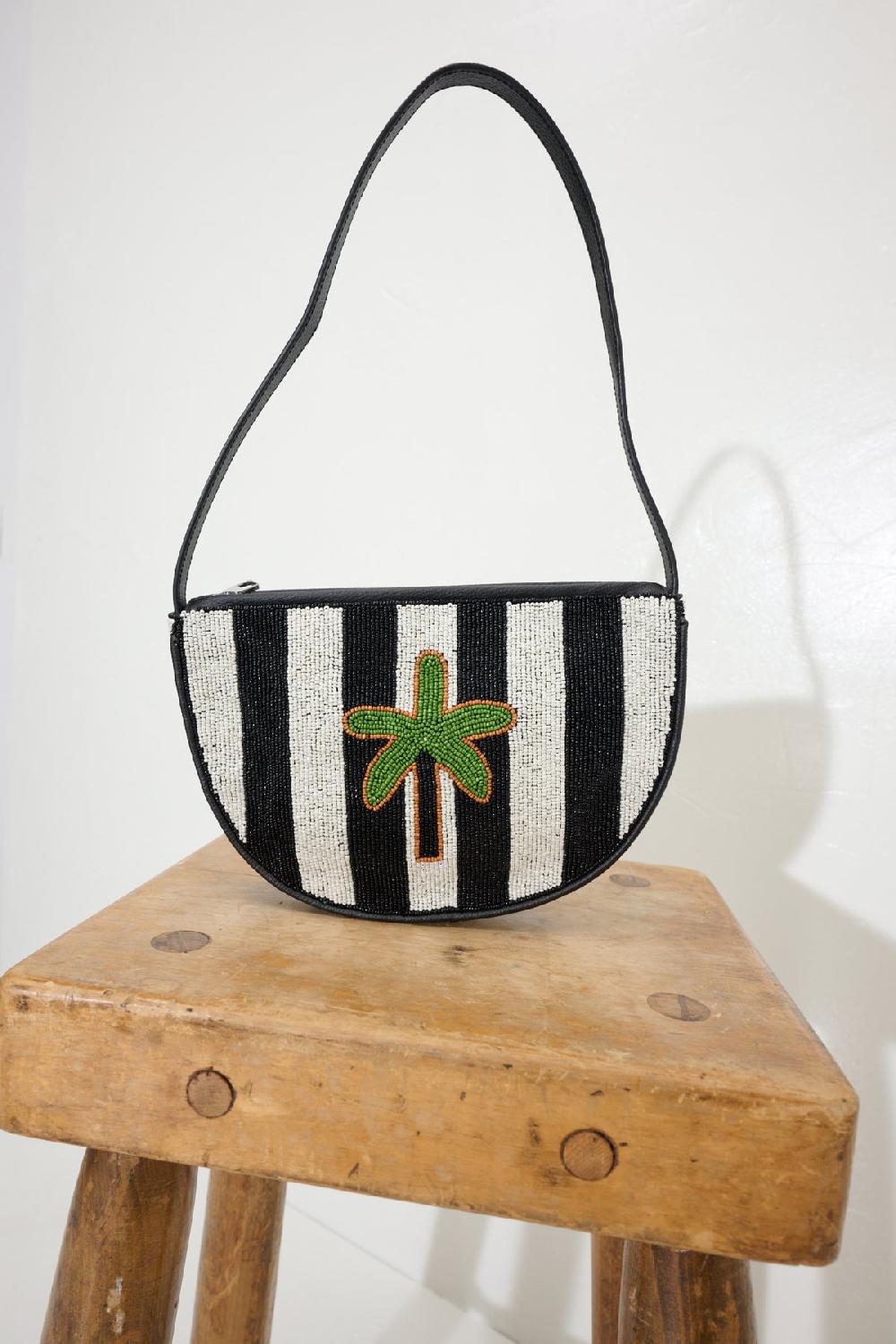 Simon Miller Belo Half Moon Bag BLACK/WHITE STRIPE WITH PALM TREE