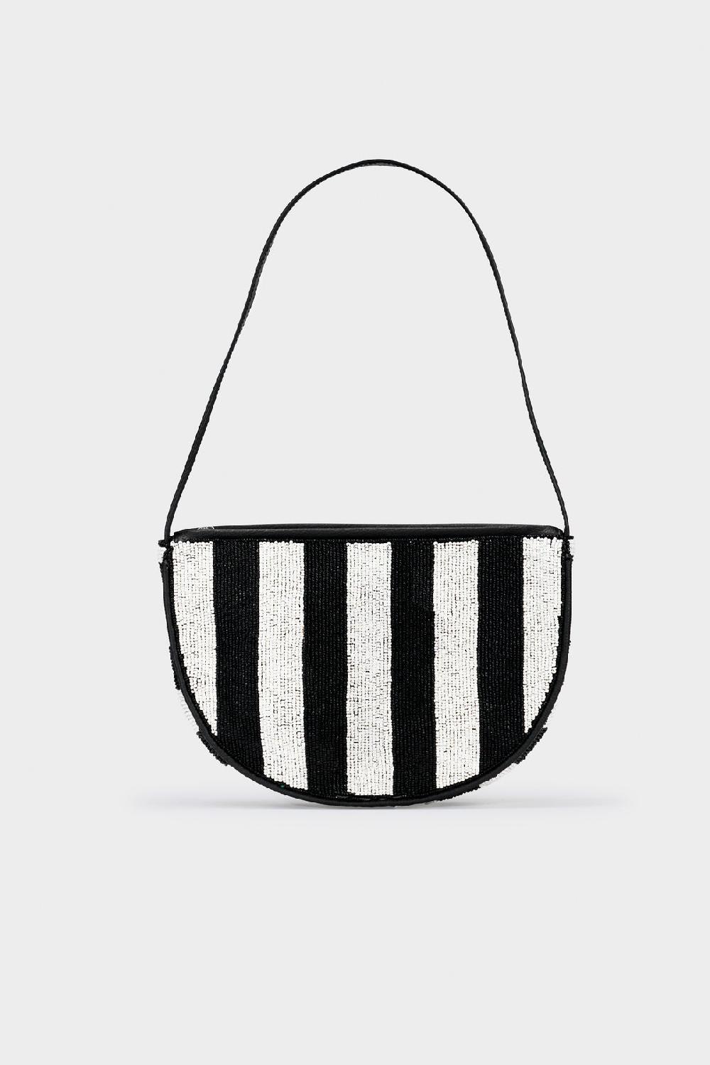 Simon Miller Belo Half Moon Bag BLACK/WHITE STRIPE WITH PALM TREE