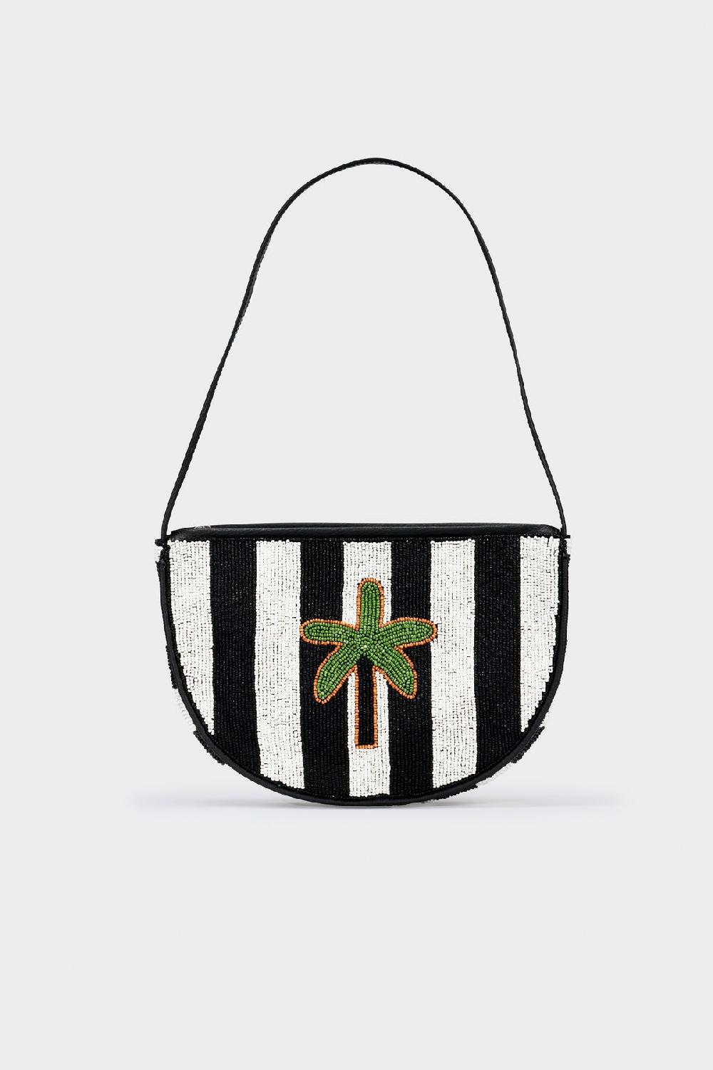 simon miller belo half moon bag BLACK/WHITE STRIPE WITH PALM TREE