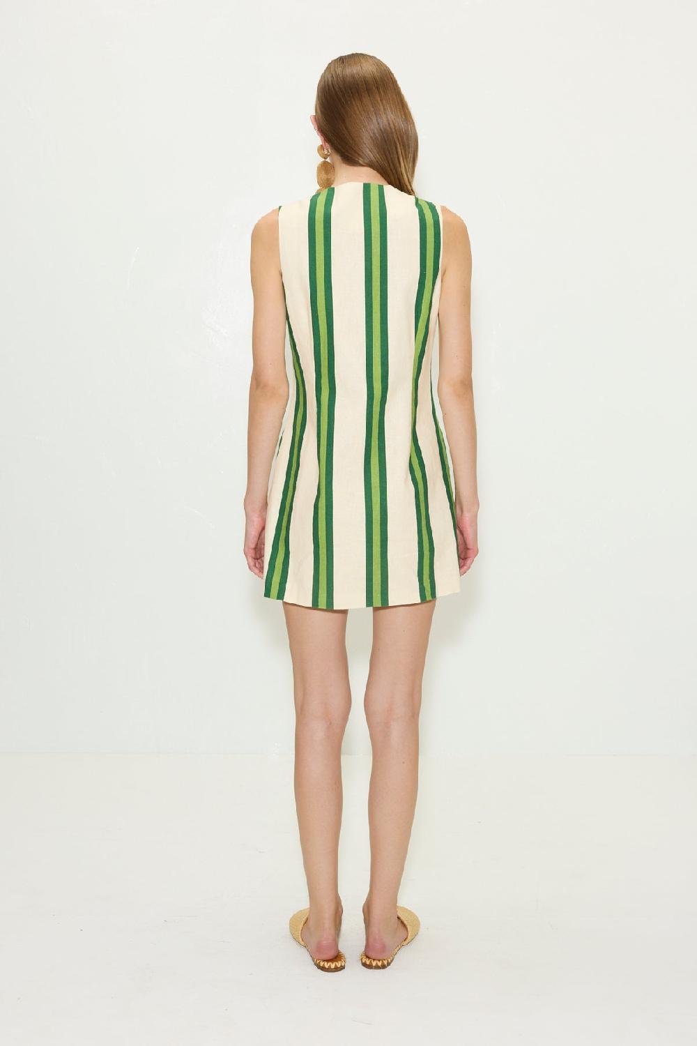 Simon Miller Carob Printed Linen Mini Dress CREAM/GREEN STRIPE
