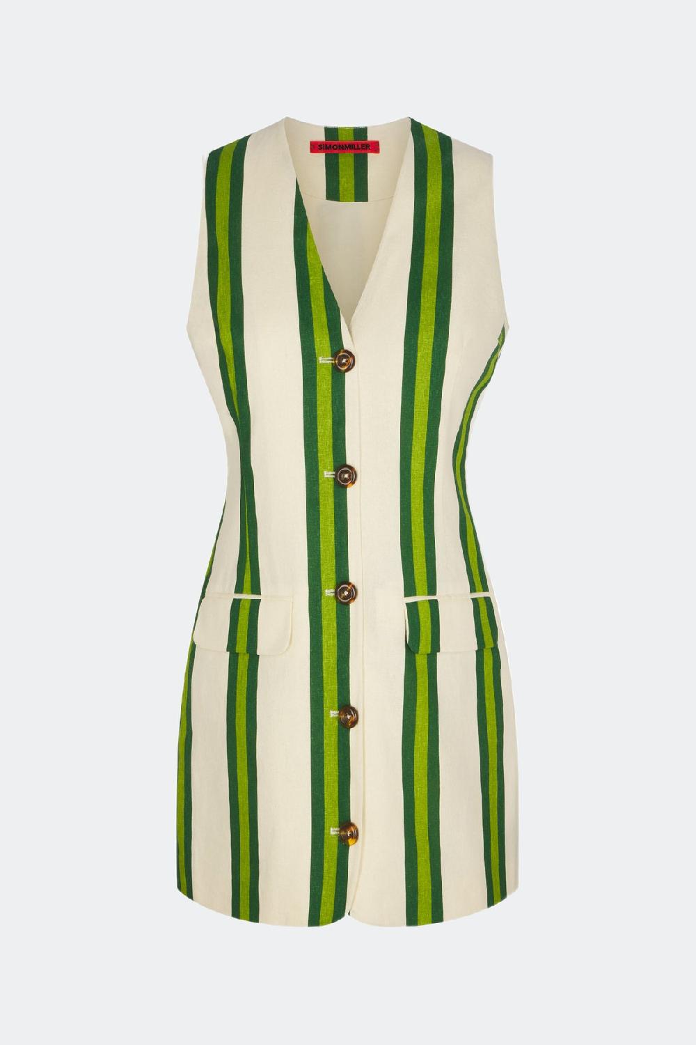 simon miller carob printed linen mini dress CREAM/GREEN STRIPE