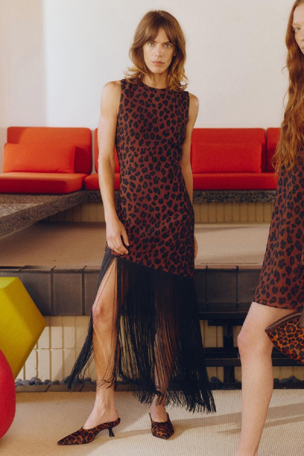 Simon Miller Casablanca Fringe Dress Choco Brown Leopard