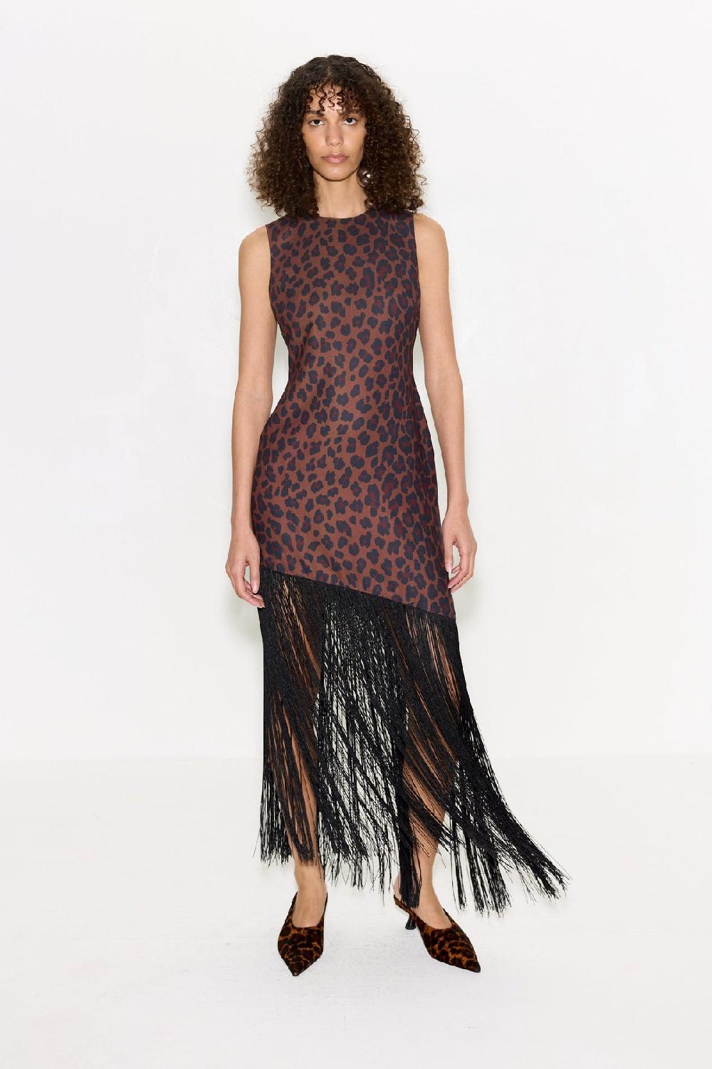 Simon Miller Casablanca Fringe Dress Choco Brown Leopard