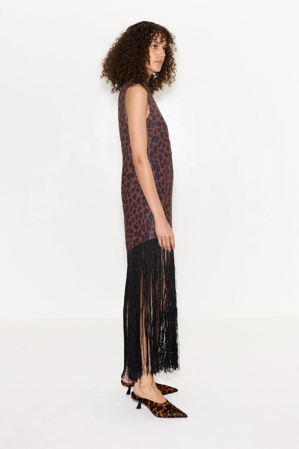 Simon Miller Casablanca Fringe Dress Choco Brown Leopard