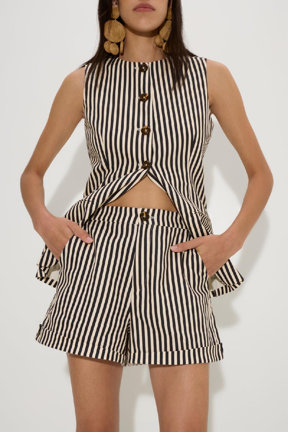 Simon Miller Como Linen Shorts BLACK/MACADAMIA MICRO STRIPE