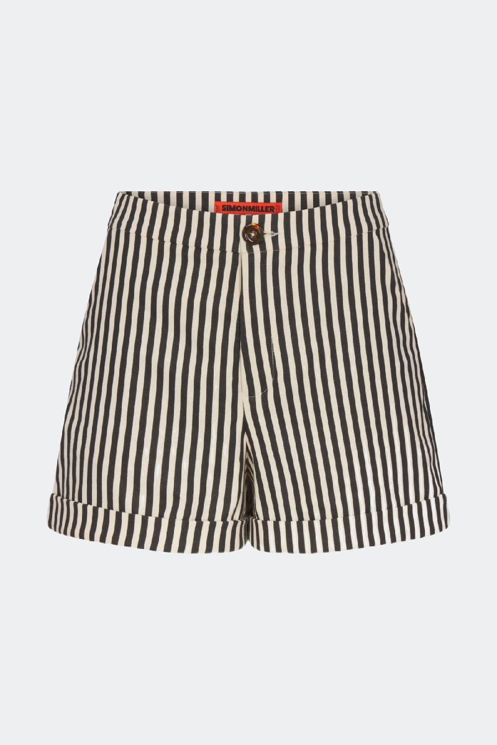 simon miller como linen shorts BLACK/MACADAMIA MICRO STRIPE