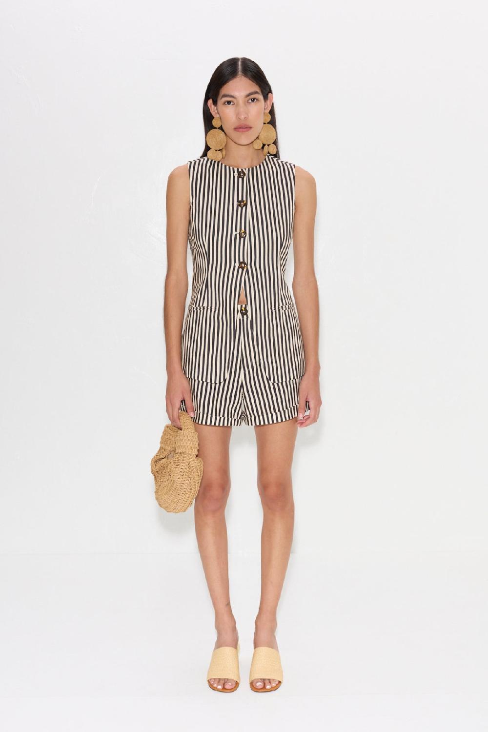 Simon Miller Del Mar Linen Vest BLACK/MACADAMIA MICRO STRIPE