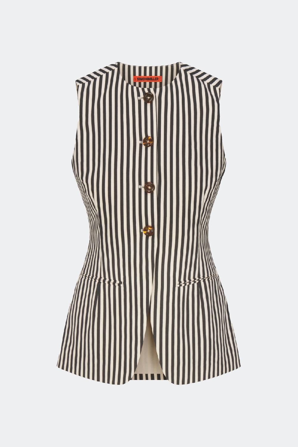 simon miller del mar linen vest BLACK/MACADAMIA MICRO STRIPE