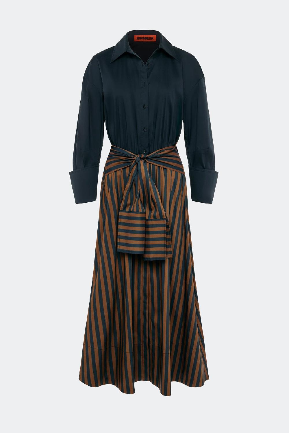 Simon Miller Inna Poplin Maxi Dress BLACK/CHOCO BROWN STRIPE