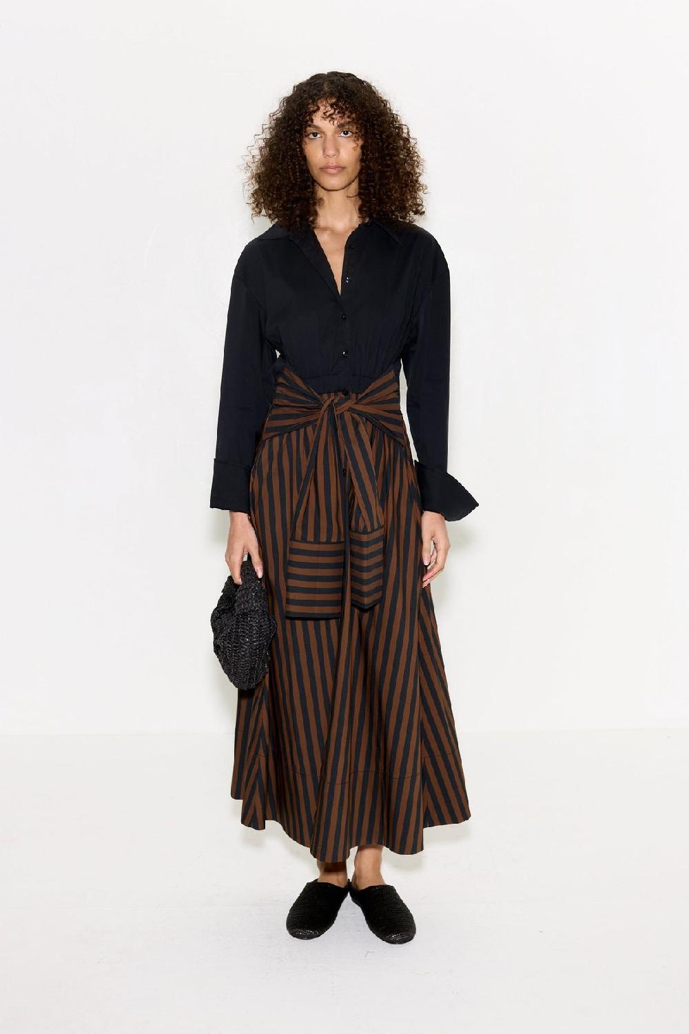 Simon Miller Inna Poplin Maxi Dress BLACK/CHOCO BROWN STRIPE
