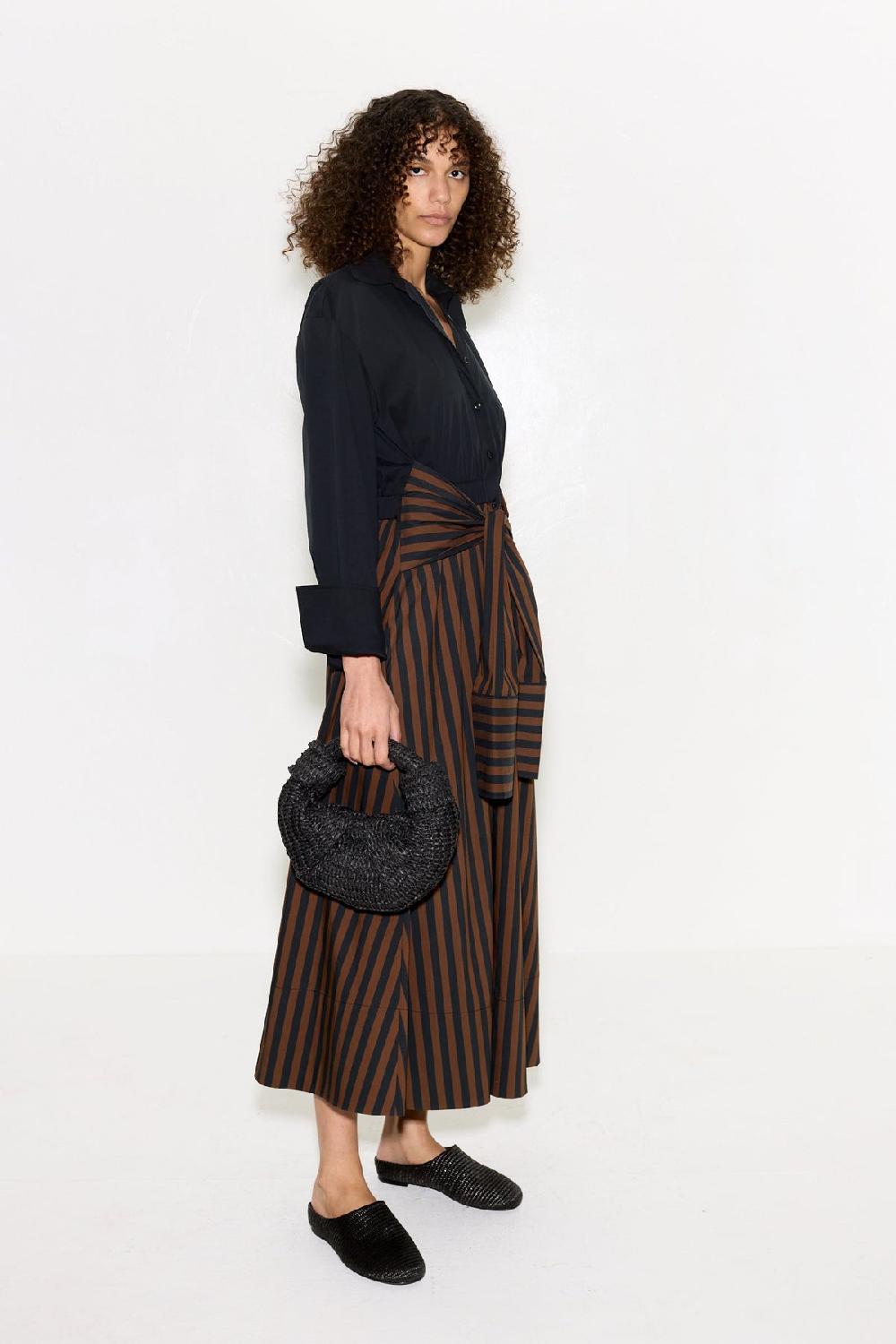 Simon Miller Inna Poplin Maxi Dress BLACK/CHOCO BROWN STRIPE