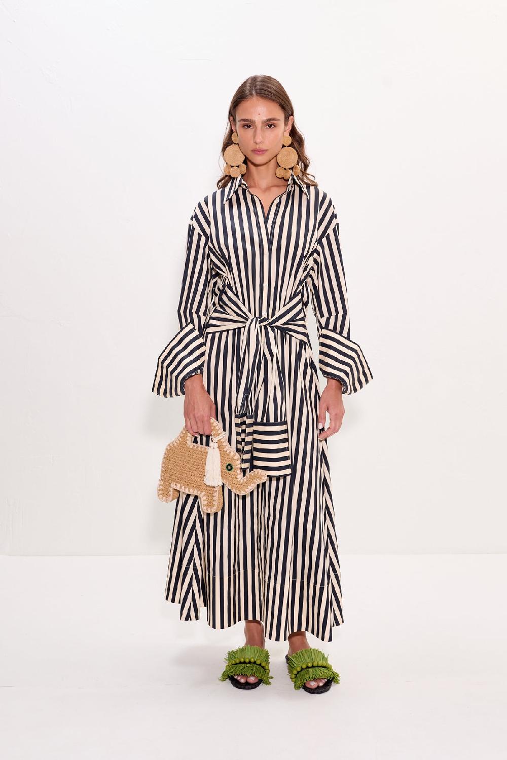 Simon Miller Inna Poplin Maxi Dress Black/White Stripe