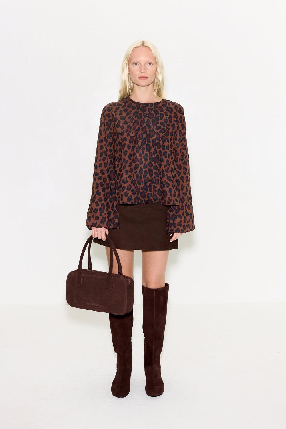 Simon Miller Joplin Chiffon Top CHOCO BROWN LEOPARD
