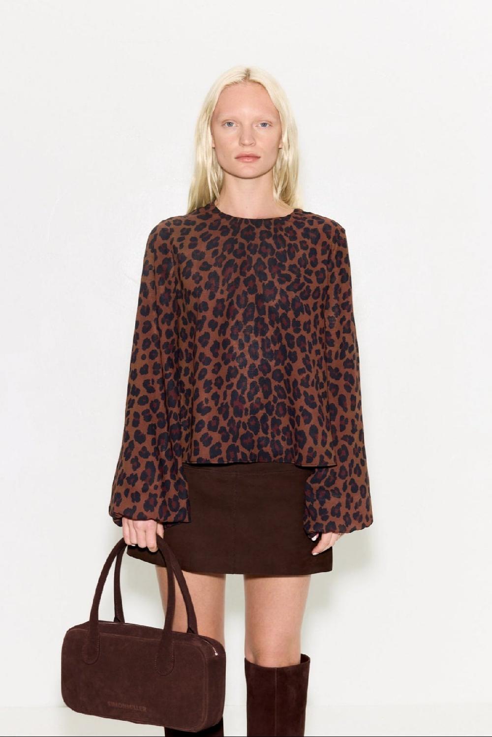 Simon Miller Joplin Chiffon Top CHOCO BROWN LEOPARD