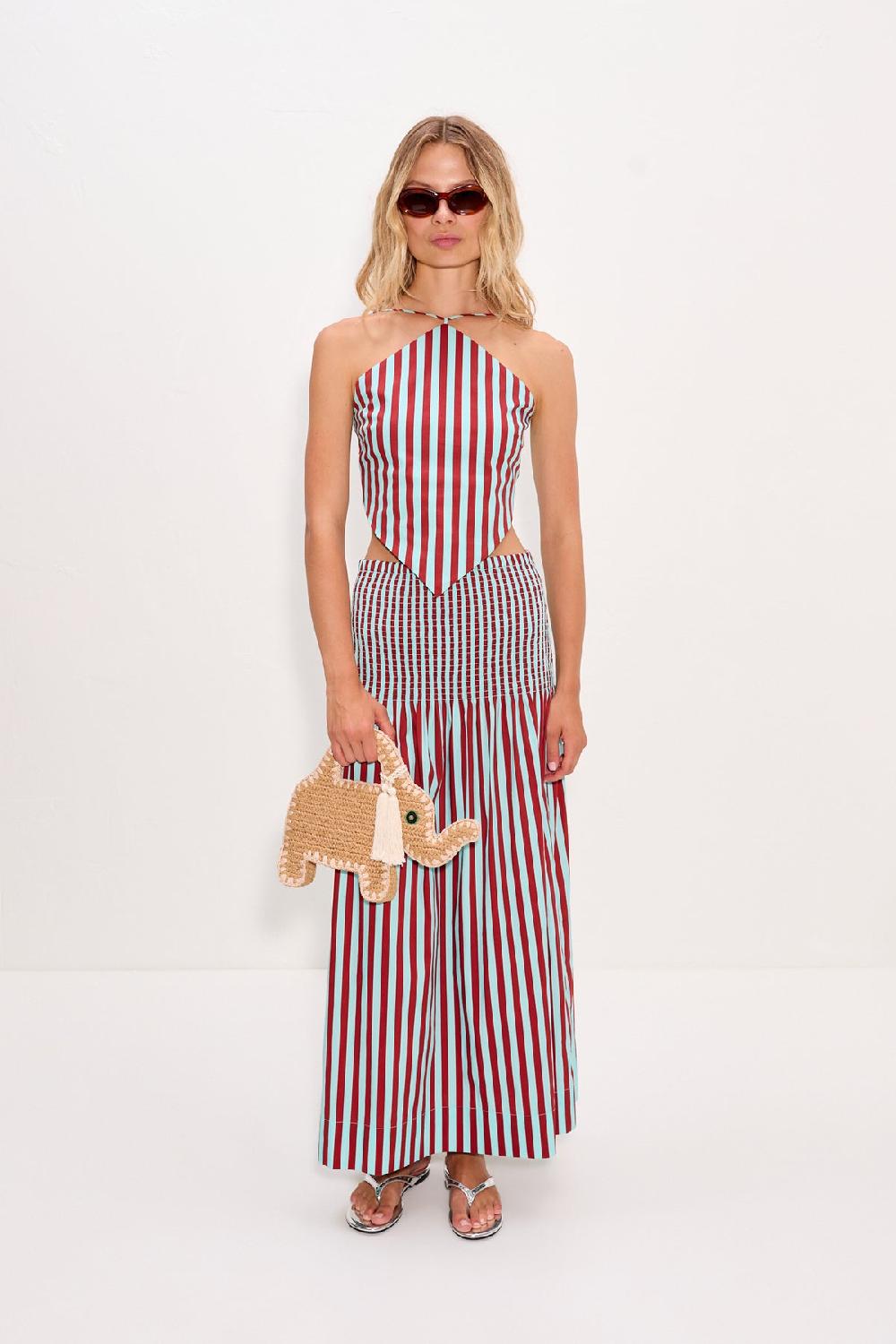 Simon Miller Kit Poplin Tie Top Salted Blue/Crimson