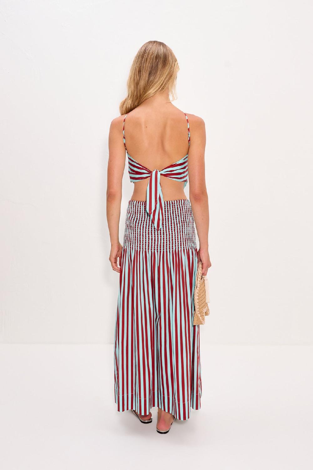 Simon Miller Kit Poplin Tie Top Salted Blue/Crimson