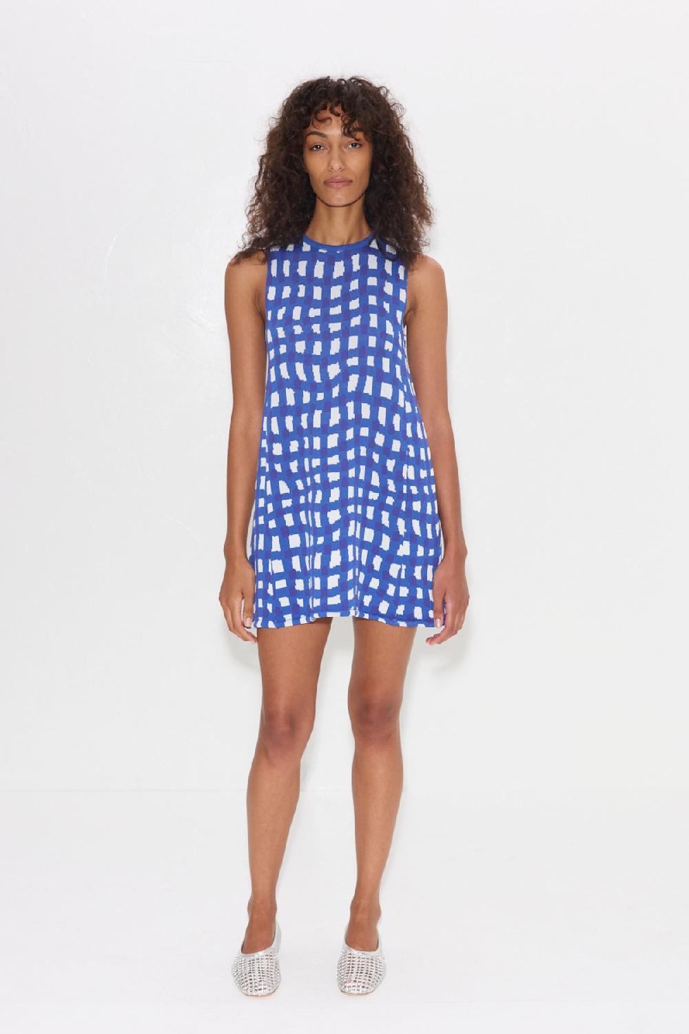 Simon Miller Knits By Zana Knit Mini Dress KLEIN BLUE WAVY GINGHAM