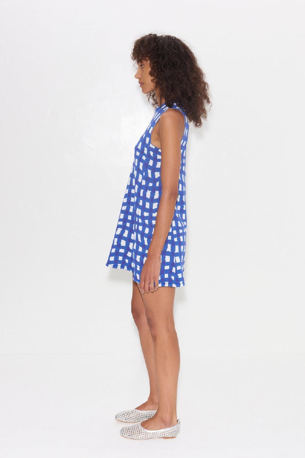 Simon Miller Knits By Zana Knit Mini Dress KLEIN BLUE WAVY GINGHAM
