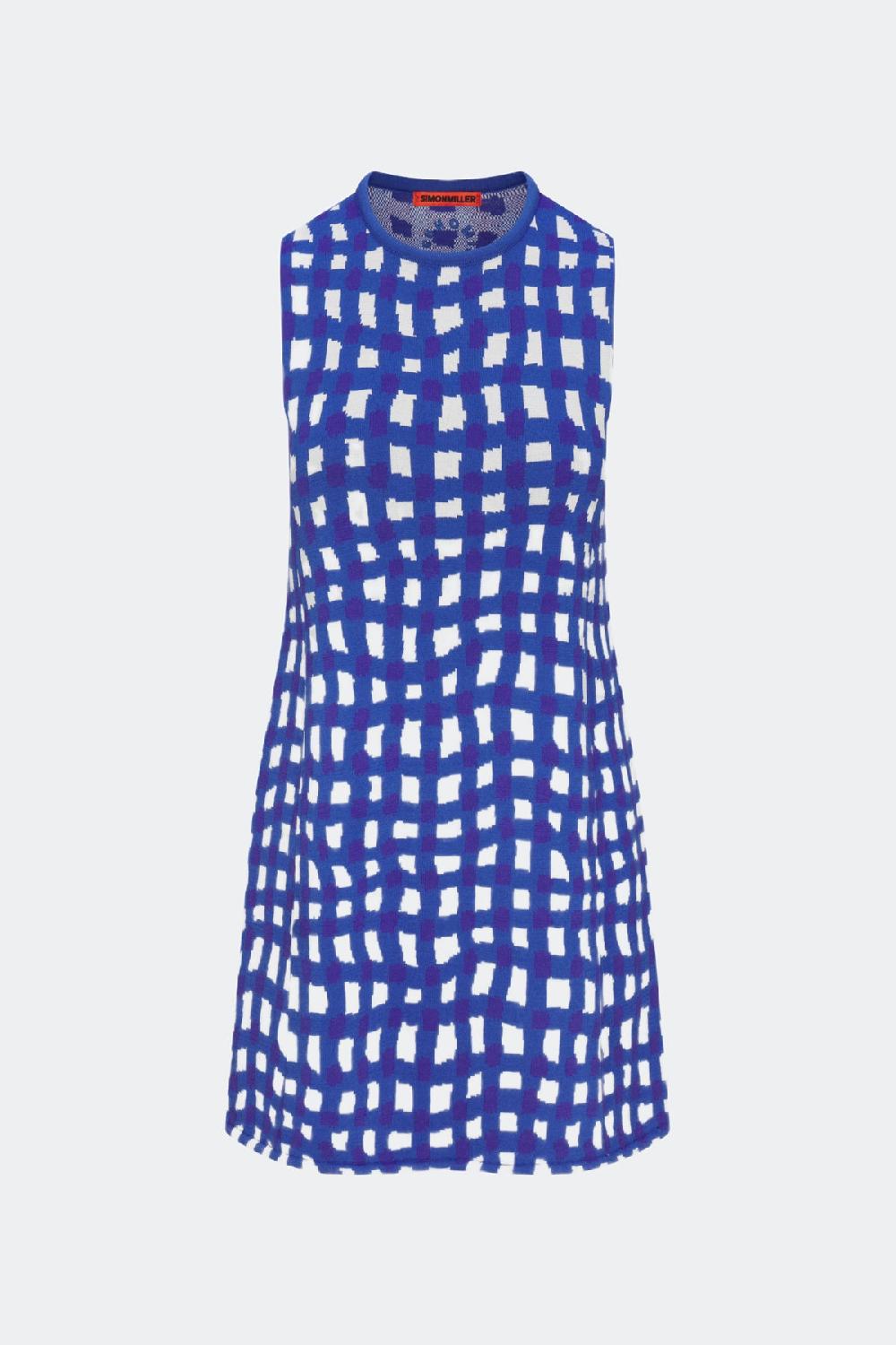 simon miller knits by zana knit mini dress KLEIN BLUE WAVY GINGHAM