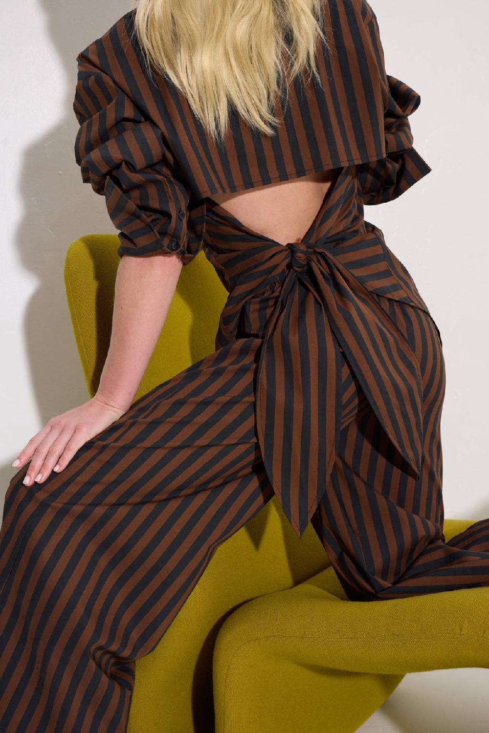 Simon Miller Loch Poplin Button Up BLACK/CHOCO BROWN STRIPE