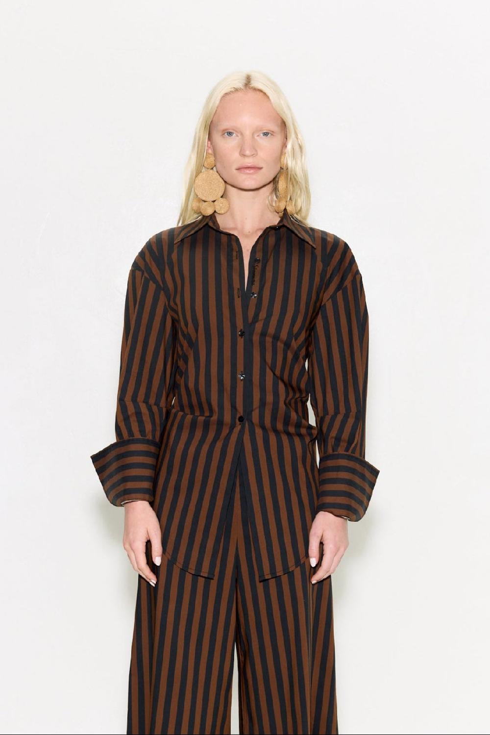 Simon Miller Loch Poplin Button Up BLACK/CHOCO BROWN STRIPE