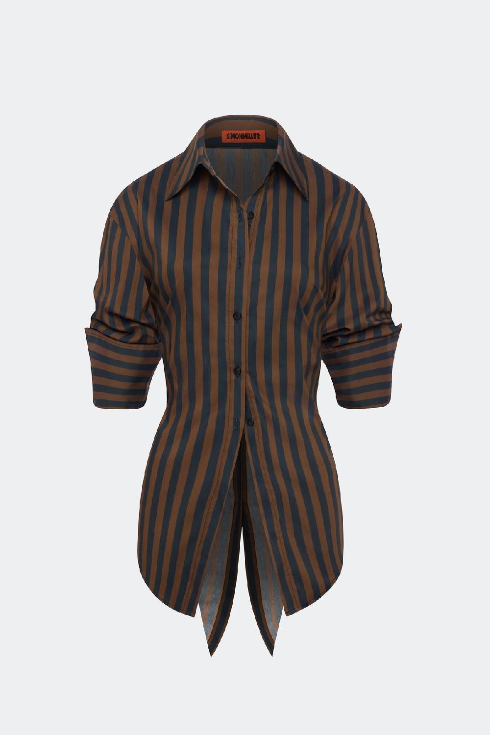 simon miller loch poplin button up BLACK/CHOCO BROWN STRIPE