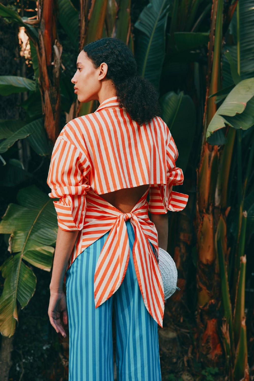 Simon Miller Loch Poplin Button Up CORAL CABANA STRIPE