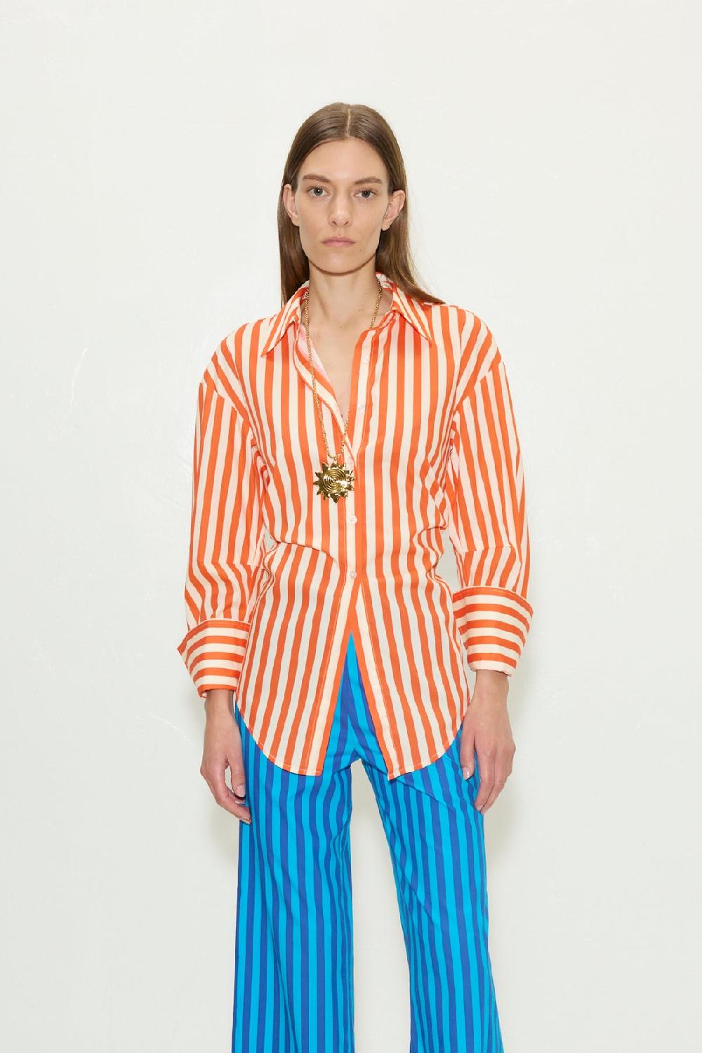 Simon Miller Loch Poplin Button Up CORAL CABANA STRIPE