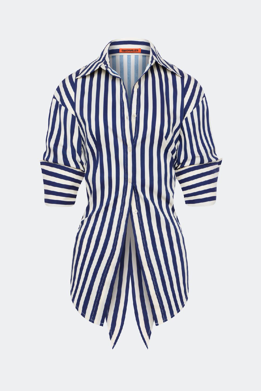 Simon Miller Loch Poplin Button Up Navy/Cream Stripe